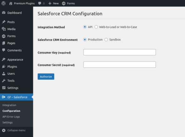 Gravity Forms – Salesforce Integration Plugin – Obtain Code